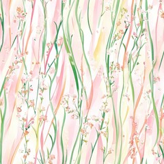 Aufkleber - Whimsical watercolor doodles of flowers and grass in soft pastel colors creating a dreamy atmosphere