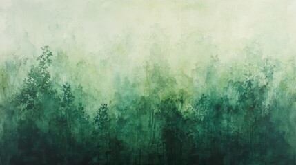 Fototapete - Striking watercolor background featuring a misty forest landscape with rich greens and soft textures