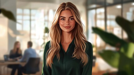 Aufkleber - Professional woman in an elegant office setting smiling warmly at camera in natural light during a business meeting