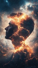 Poster - Mysterious silhouette of a man surrounded by cosmic energy in a dreamlike atmosphere