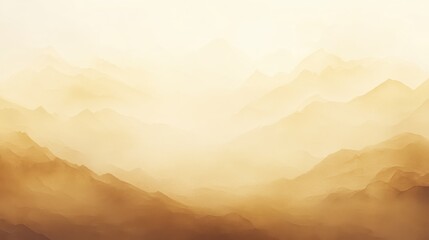 Fototapete - Golden yellow watercolor gradient fades gently, creating a serene atmosphere with soft mountain silhouettes in the background