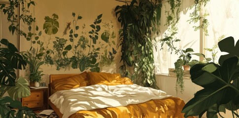 Wall Mural - Cozy bedroom filled with plants and natural light