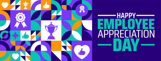 Wall Mural - happy employee appreciation day geometric shape pattern background banner or poster design template.