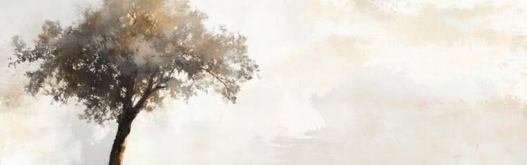 Fototapete - Soft silhouette of a tree in muted gray against a tranquil backdrop at dusk