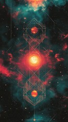 Wall Mural - geometric astral design with nebulae cosmic bodies and stars