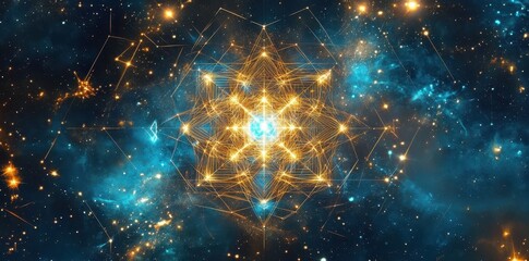 Wall Mural - intricate geometric pattern overlaid onto a beautiful celestial galaxy scene