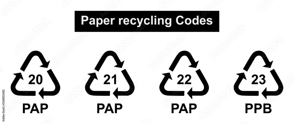 Set of paper recycling codes. Paper cardboard recycling codes 20, 21 ...