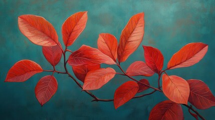 Poster - Bright red leaves with orange veins showcasing autumn beauty against a serene background