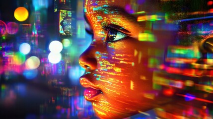 Leinwandbilder - Vibrant visualization captures the essence of a child's face illuminated in colorful patterns