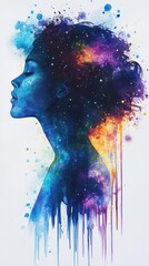 Poster - Surreal glowing representation of a woman surrounded by vibrant cosmic colors