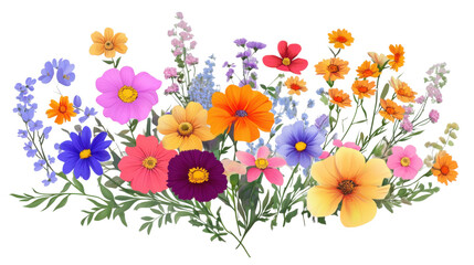 Wall Mural - Colorful wildflowers blooming with transparent background