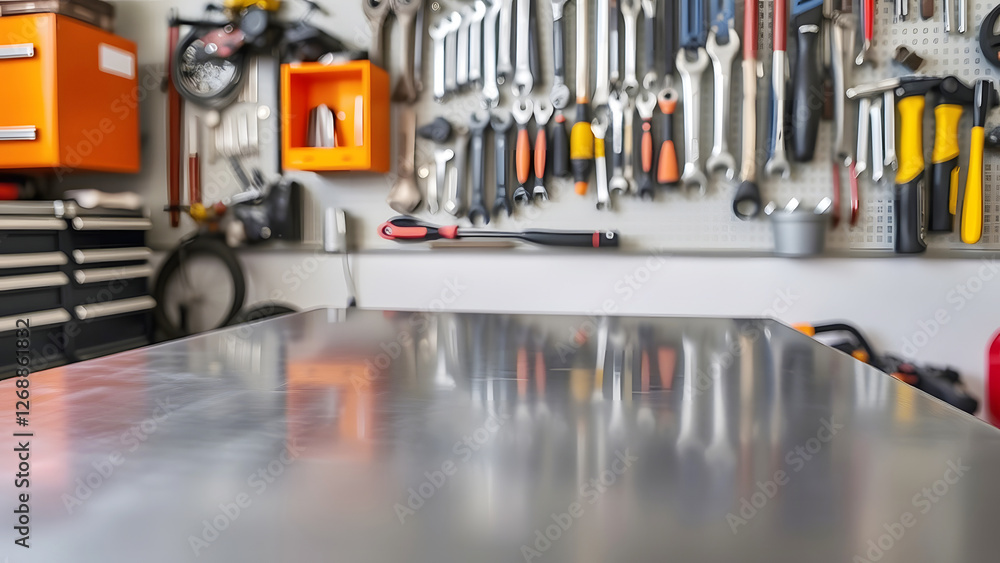 Well-Organized Workshop with Tools and Equipment on a Metal Workbench ...