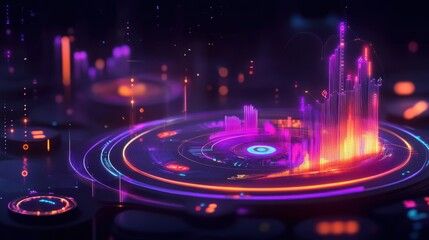 Aufkleber - Futuristic investment app interface showcasing advanced analytical tools and vibrant visualizations of market data