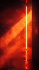 Poster - Fiery atmosphere with intense orange light illuminating a misty corridor at dusk