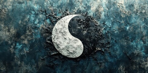 Poster - Textured yin and yang symbol on a teal stone surface