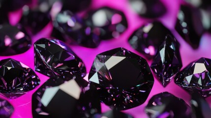 Poster - Dramatic display of matte black diamonds on a vibrant surface highlighting their unique facets and textures