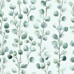 Aufkleber - Delicate watercolor doodle of lush green leaves on a soft background inviting tranquility and nature's beauty