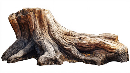 large rustic tree trunk isolated on white background
