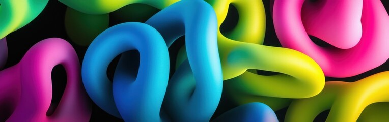 Poster - Vivid lime neon-inspired abstract forms intertwining and creating dynamic visual patterns in a striking display