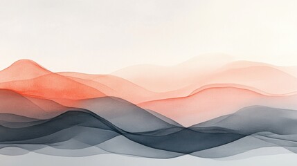 Poster - Soft coral and gray hues blend to create a serene minimalist landscape at dusk
