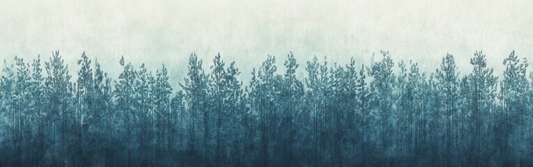 Poster - Pencil drawing captures elegant silhouette of a tranquil forest at dusk