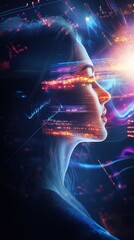 Aufkleber - Surreal representation of a glowing woman with vibrant light patterns during a cosmic night