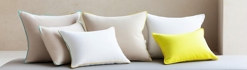 Wall Mural - Minimalist pillows in solid neutral shades with bold neon details, on a sleek lounger