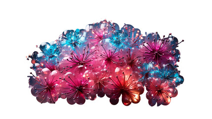 Wall Mural - pink blue glass flowers glowing floral design, shiny bokeh for abstract backgrounds, isolated on tra