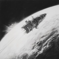 Poster - Spacecraft departs from a planet's atmosphere with powerful propulsion and bright exhaust trails