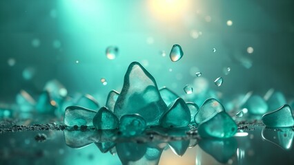 Floating Teal Glass Fragments in a Surreal Light Space