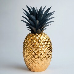 Poster - Shiny golden pineapple with spiky green leaves stands out against a simple backdrop showcasing its vibrant colors and unique texture