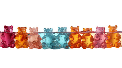 Wall Mural - Gummy Bears in Water Refreshing Summer Candy, Delicious Jelly Sweets for Food Themes, isolated on transparent background.