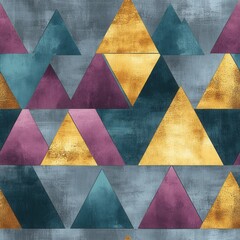 Poster - Bold watercolor doodle cartoon featuring colorful triangles on a textured background
