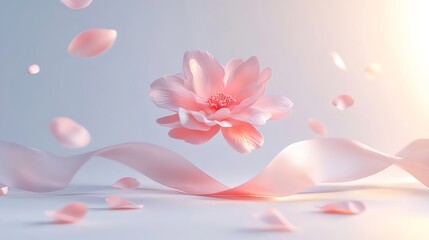 Canvas Print - Pink flower, ribbon, petals, light, studio, background, beauty