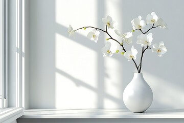 Wall Mural - Delicate White Orchids in a Simple Vase