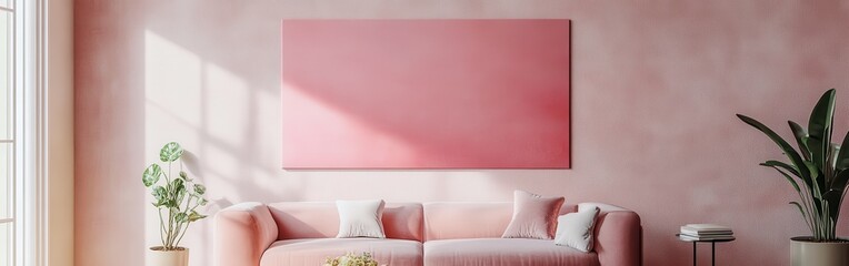 Aufkleber - Soft pastel pink living room with elegant decor and natural light highlighting a minimalist design aesthetic