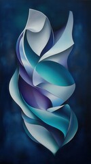 Poster - Dynamic abstract shapes in icy silver create a flowing visual experience on a dark background