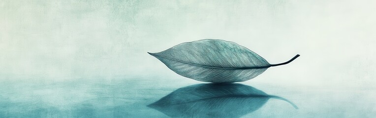 Aufkleber - Abstract silhouette of a single leaf floating gracefully on a calm surface during early morning light