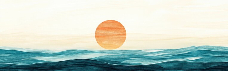 Aufkleber - Bright sun rises over calm ocean waves, signaling a new day full of possibilities and beauty