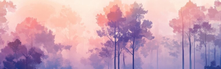 Fototapete - Abstract silhouette of a tranquil forest with muted colors during dawn or dusk atmosphere