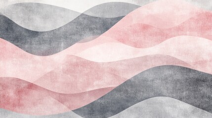 Poster - Abstract pencil strokes create flowing patterns with wavy textures and shades of gray and pink in a minimalistic composition