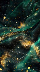 Aufkleber - Vibrant emerald green and gold sparkle backdrop with shimmering textures during a magical twilight atmosphere