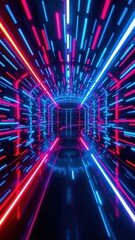 Wall Mural - a high-tech background featuring dynamic light patterns in blue and red, resembling a digital tunnel or data highway