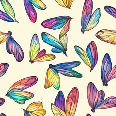 Aufkleber - Colorful watercolor doodles of playful butterfly wings in a whimsical pattern across a light background