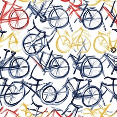Aufkleber - Colorful doodle of bicycles creating a vibrant pattern in a playful watercolor style
