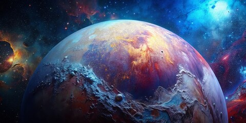 Wall Mural - double exposure: pluto's icy surface & starry nebula