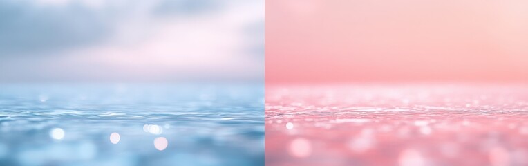 Poster - Delicate blue and pink bokeh lights reflect softly on water during golden hour