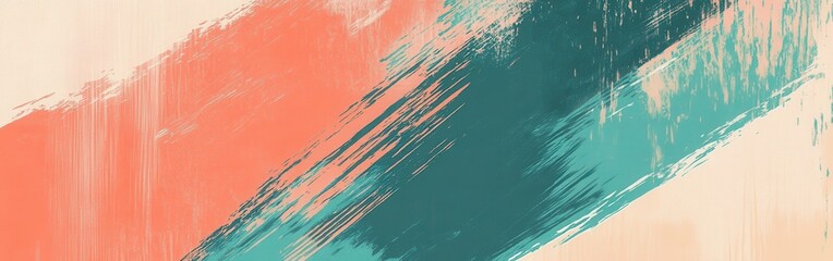 Poster - Minimalist pencil strokes design featuring coral and teal colors on a neutral background