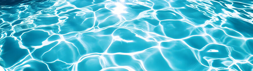 Poster - Breathtaking underwater view of a serene calm blue swimming pool with mesmerizing light reflections and geometric patterns on the water surface