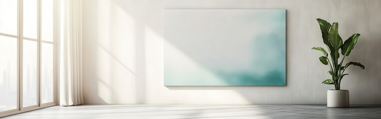 Aufkleber - Elegant white canvas art creating a serene atmosphere in a bright, airy room with natural light